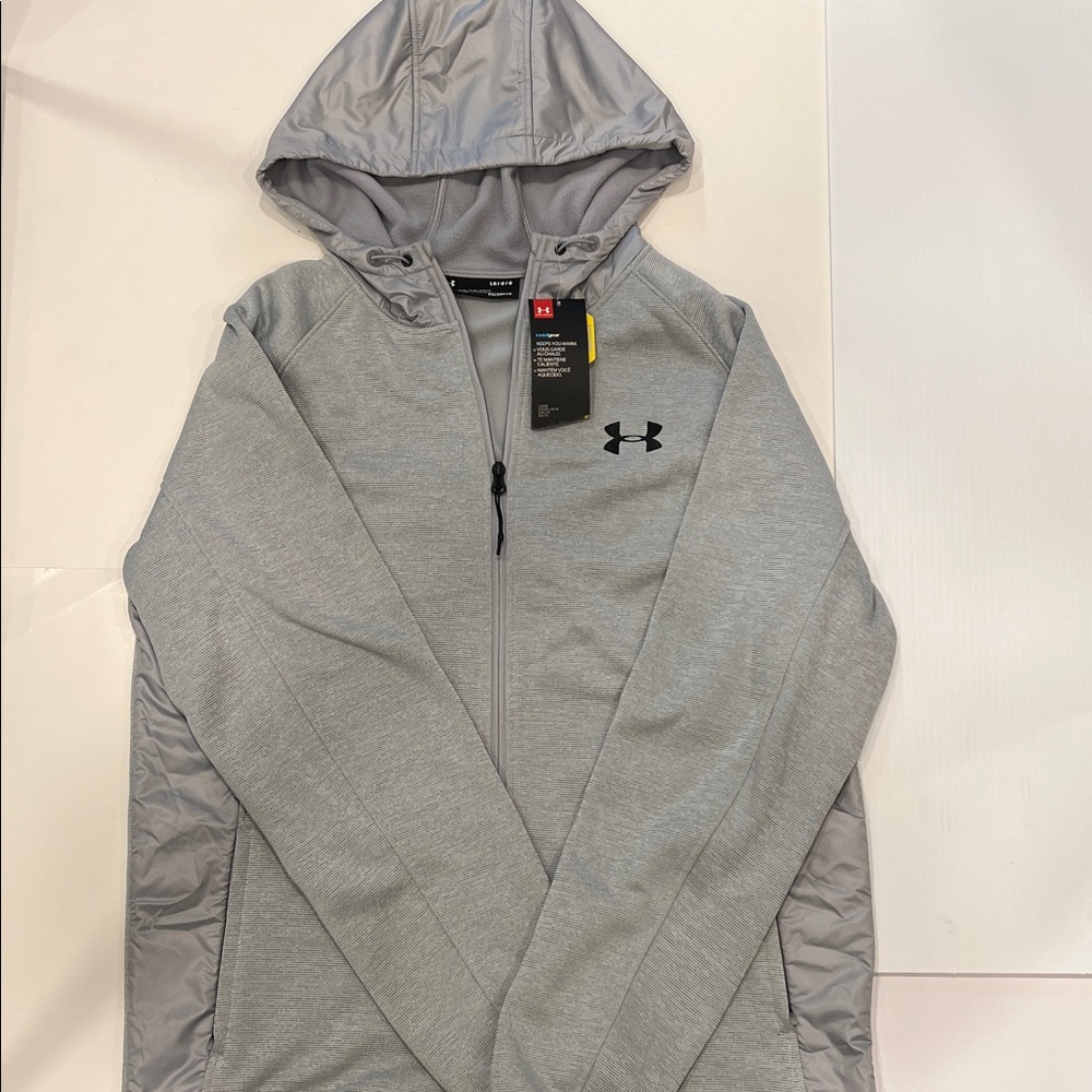 New Men’s Under Armour Light Gray Full-Zip Hoodie in size large